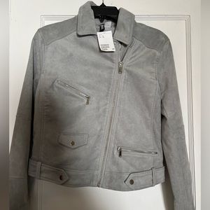 NWT H&M Faux Suede Biker Jacket Gray Size 6